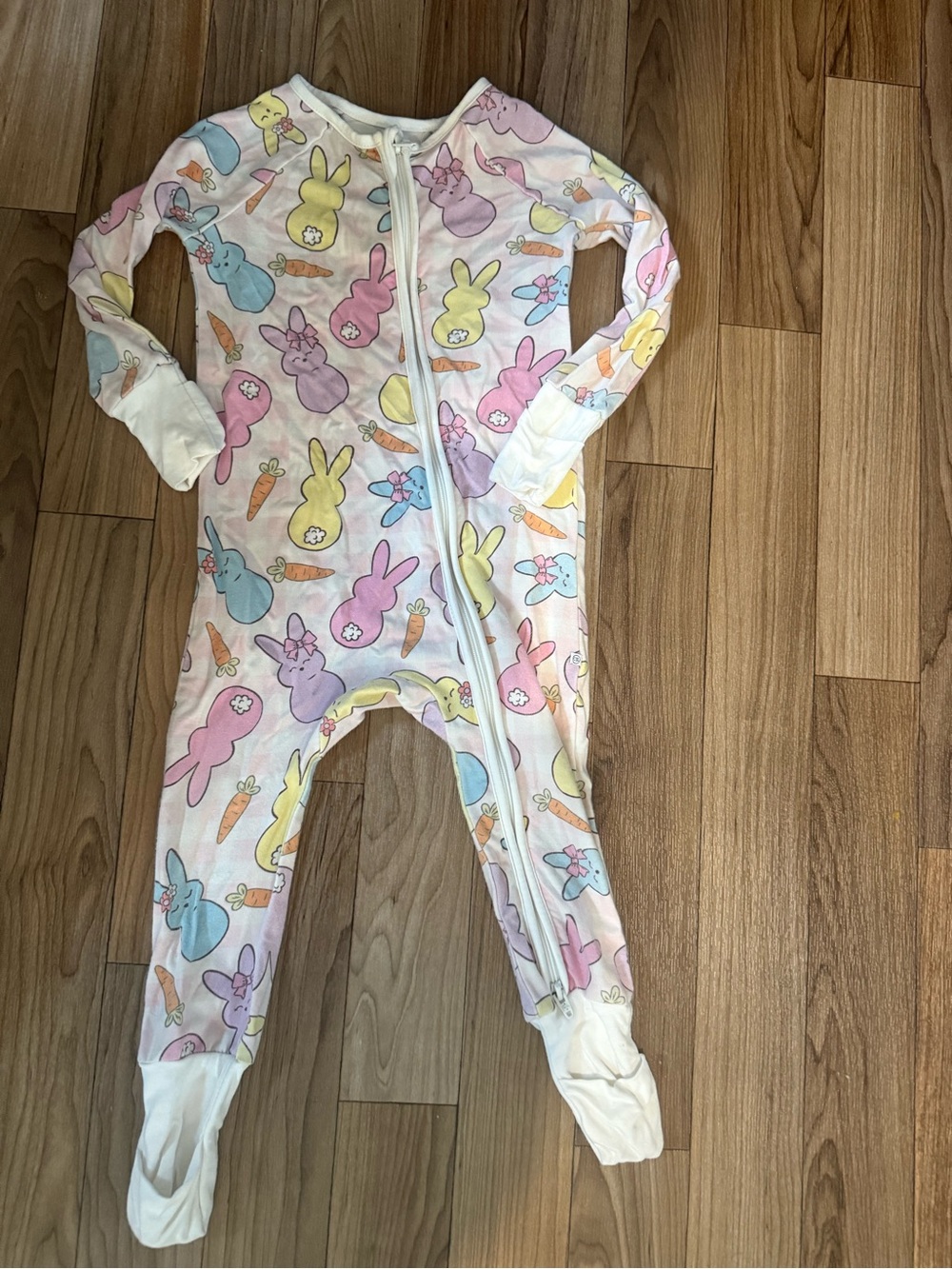 Caden Lane Pastel Bunny Print Footed Pajama - Pink, Yellow, Blue, size 6-12m